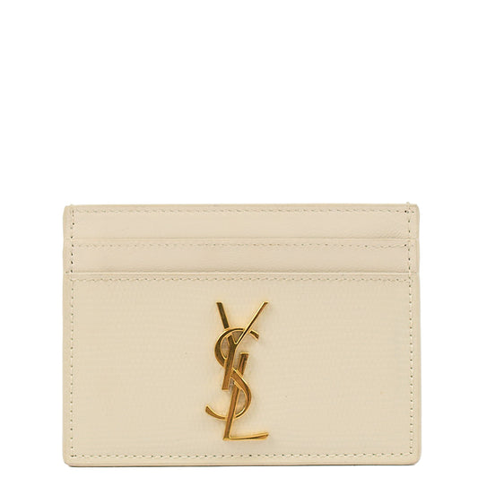 Saint Laurent Card Holder Card Holder in White, Exotic Effect Leather — Front View