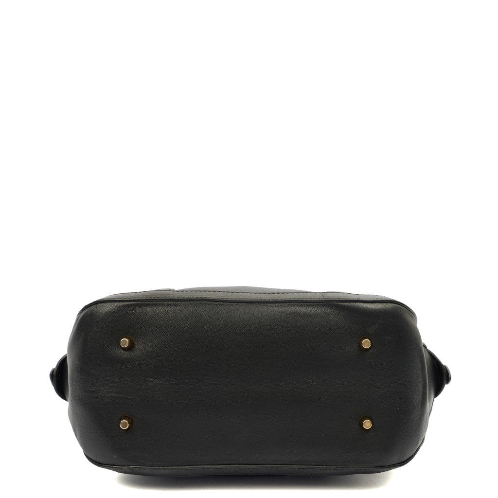 Burberry Top Handle Orchard Bowling Bag- Medium in Black, Leather — Detail View