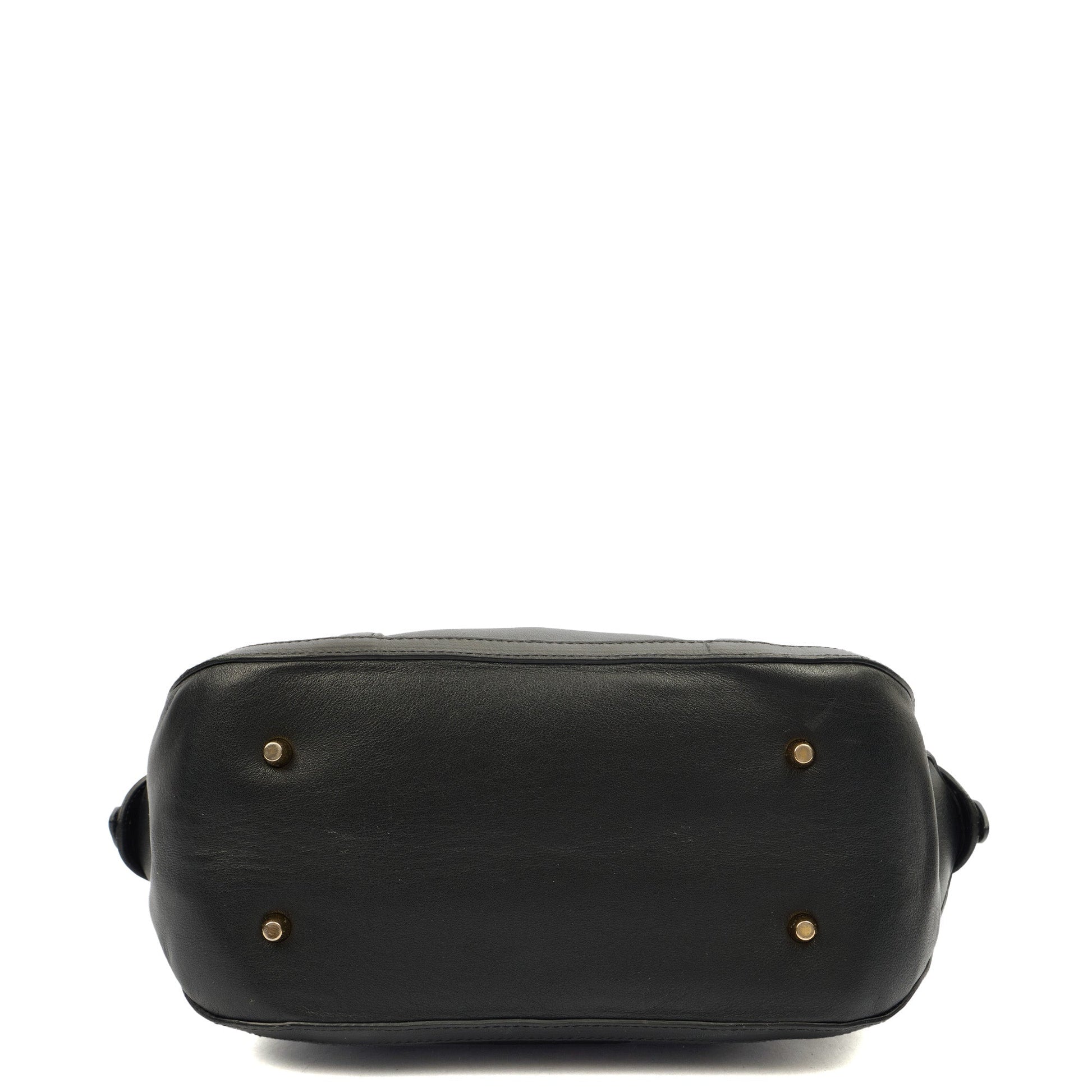 Burberry Top Handle Orchard Bowling Bag- Medium in Black, Leather — Detail View