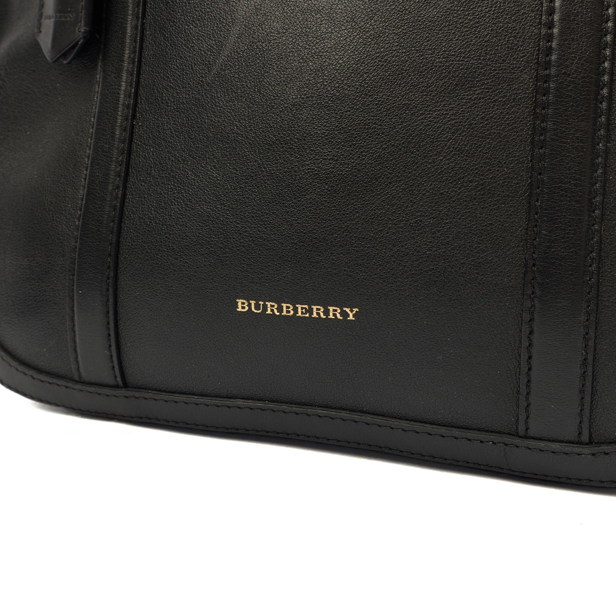 Burberry Top Handle Orchard Bowling Bag- Medium in Black, Leather — Side View