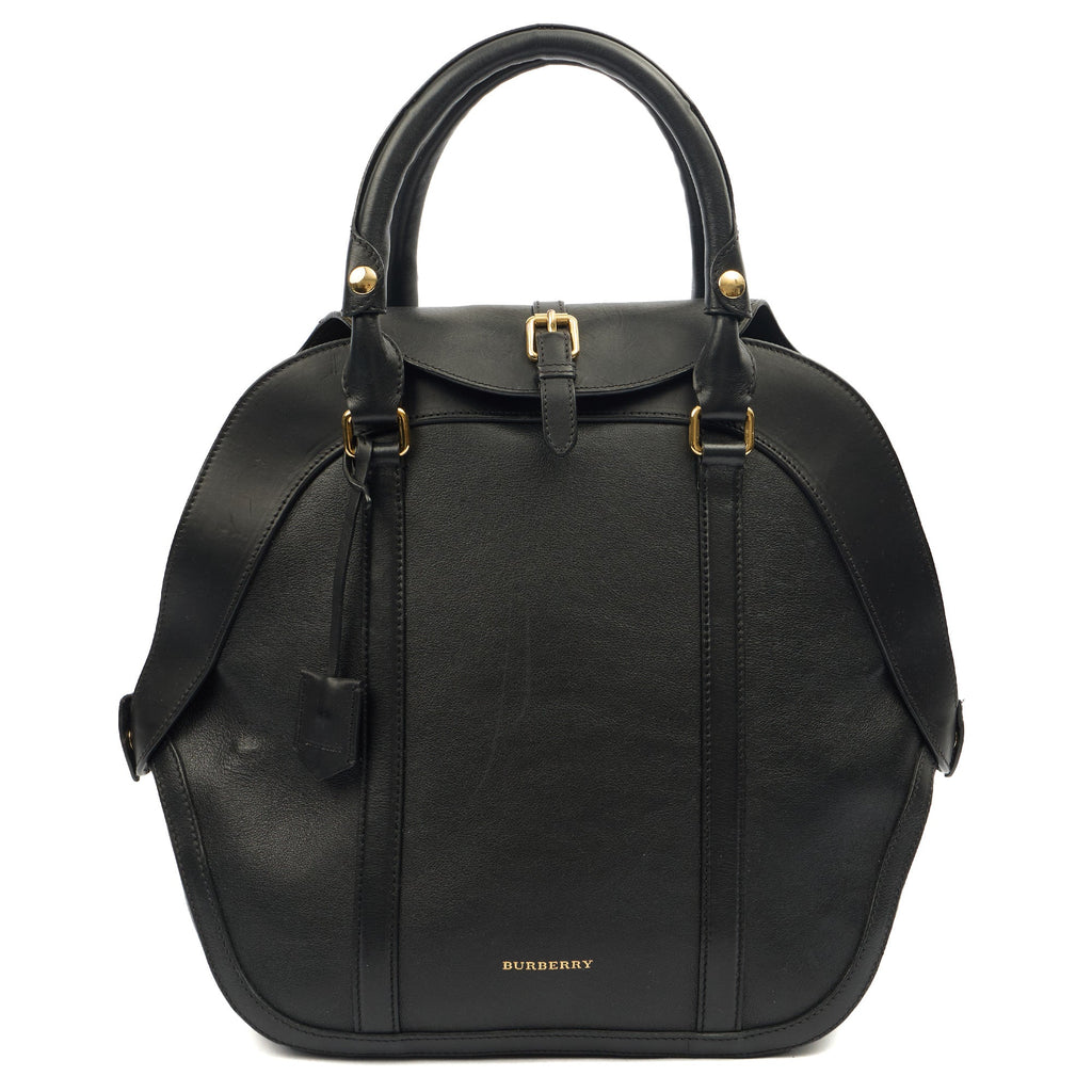 Burberry Top Handle Orchard Bowling Bag- Medium in Black, Leather — Front View
