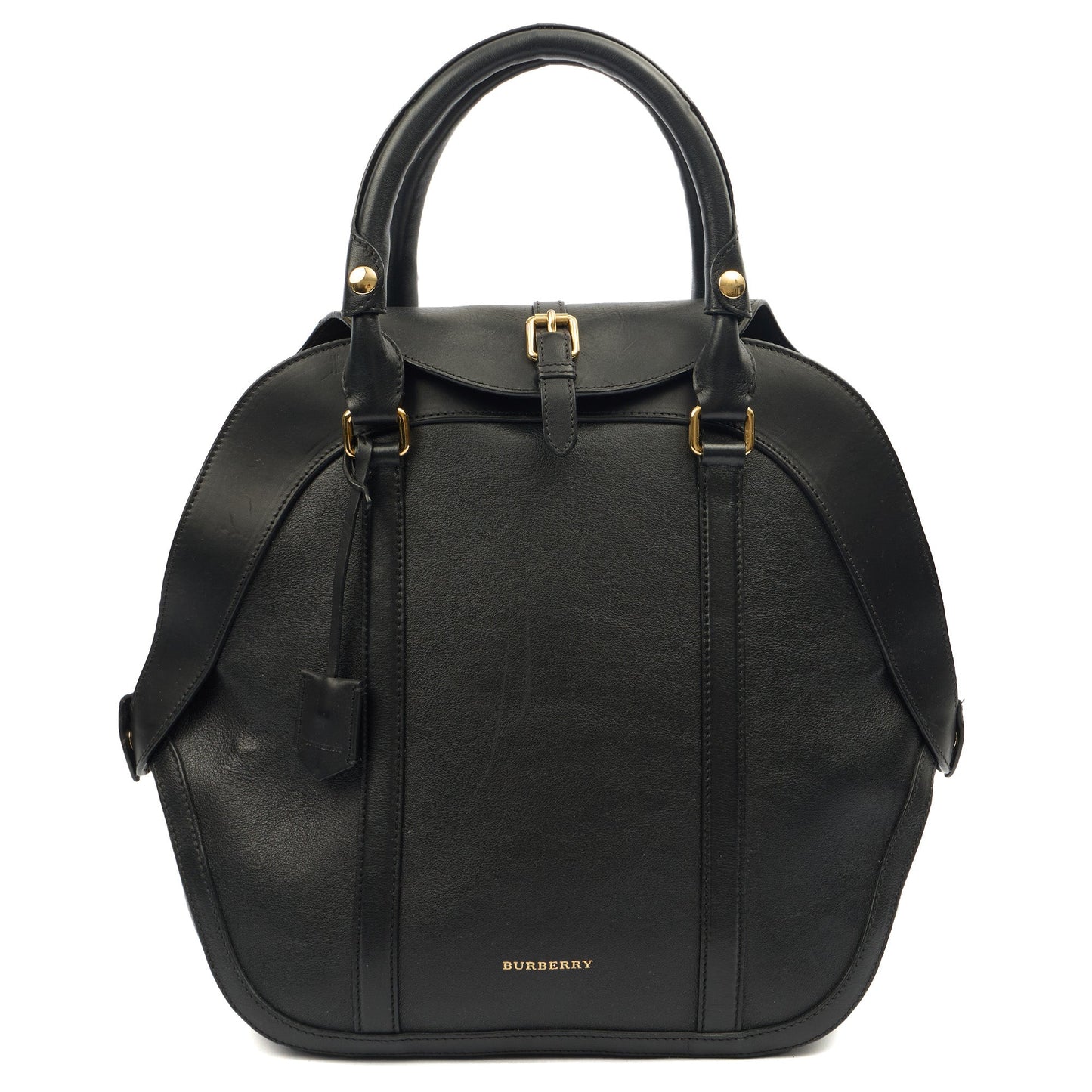 Burberry Top Handle Orchard Bowling Bag- Medium in Black, Leather — Front View