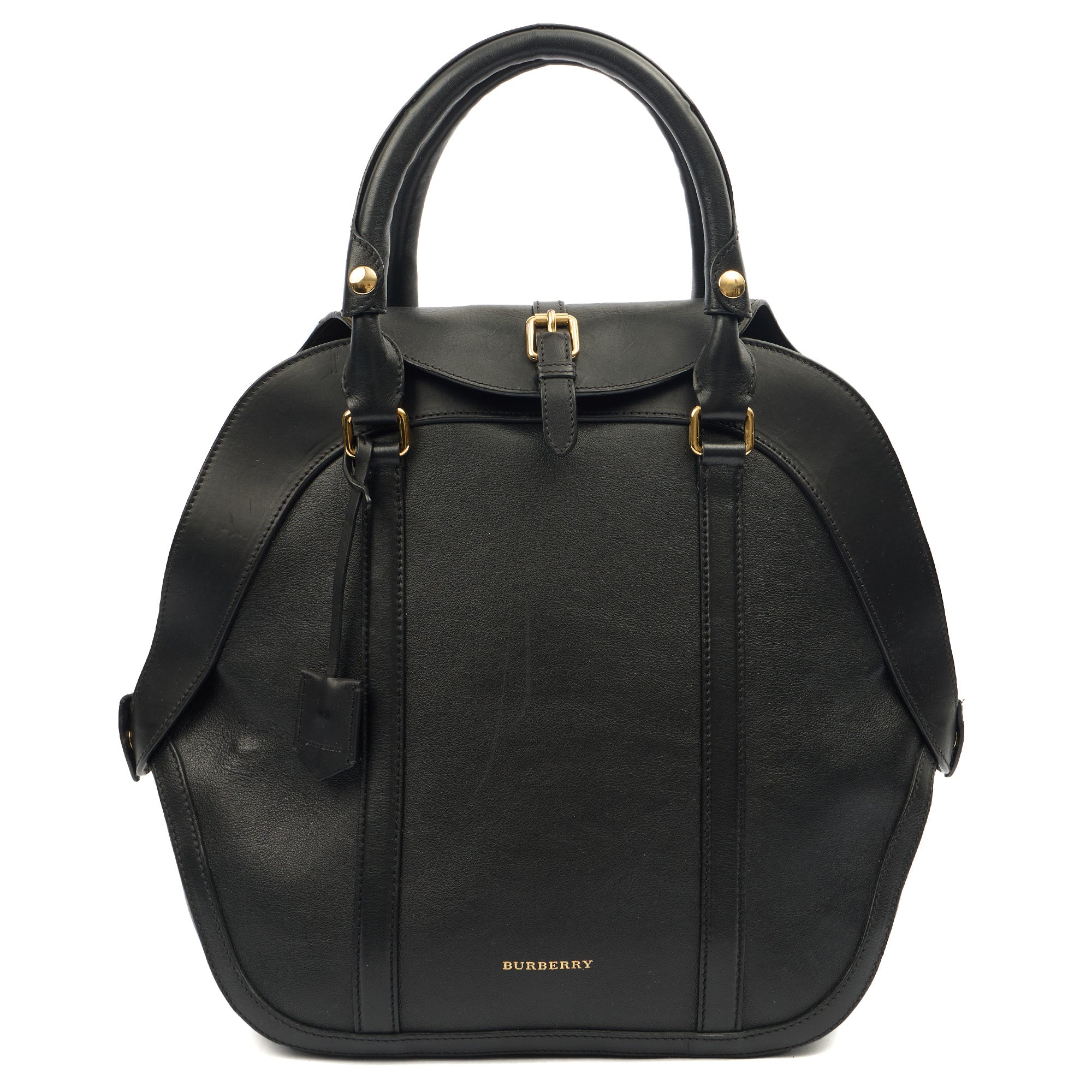 Burberry Top Handle Orchard Bowling Bag- Medium in Black, Leather — Front View