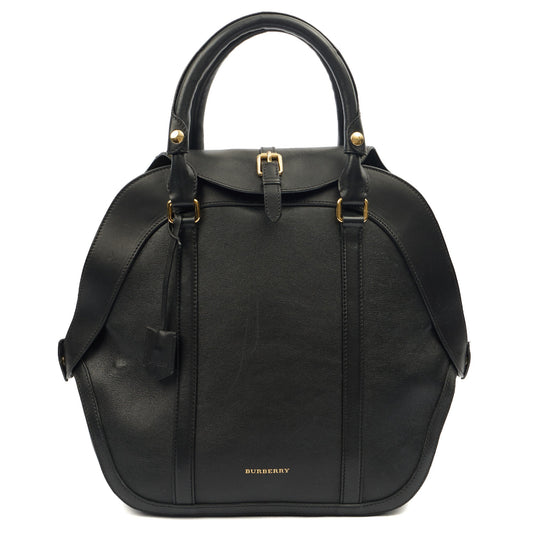 Burberry Top Handle Orchard Bowling Bag- Medium in Black, Leather — Front View