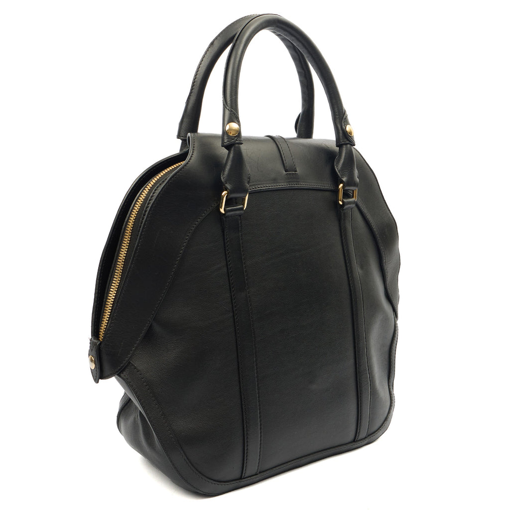 Burberry Top Handle Orchard Bowling Bag- Medium in Black, Leather — Back View