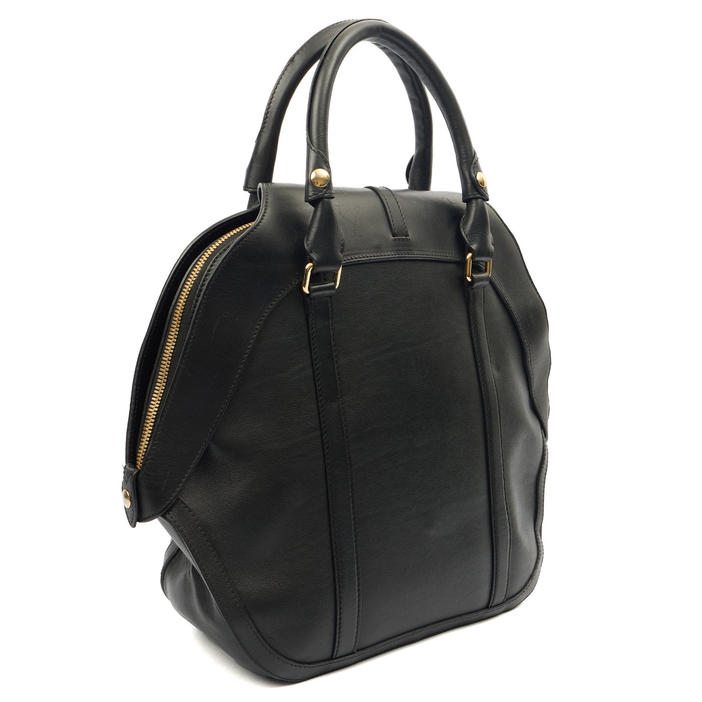 Burberry Top Handle Orchard Bowling Bag- Medium in Black, Leather — Back View