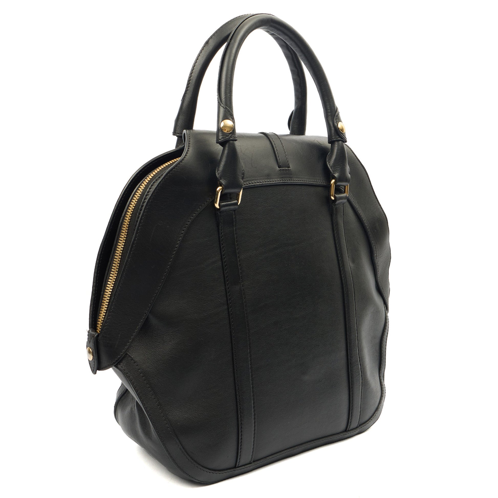 Burberry Top Handle Orchard Bowling Bag- Medium in Black, Leather — Back View