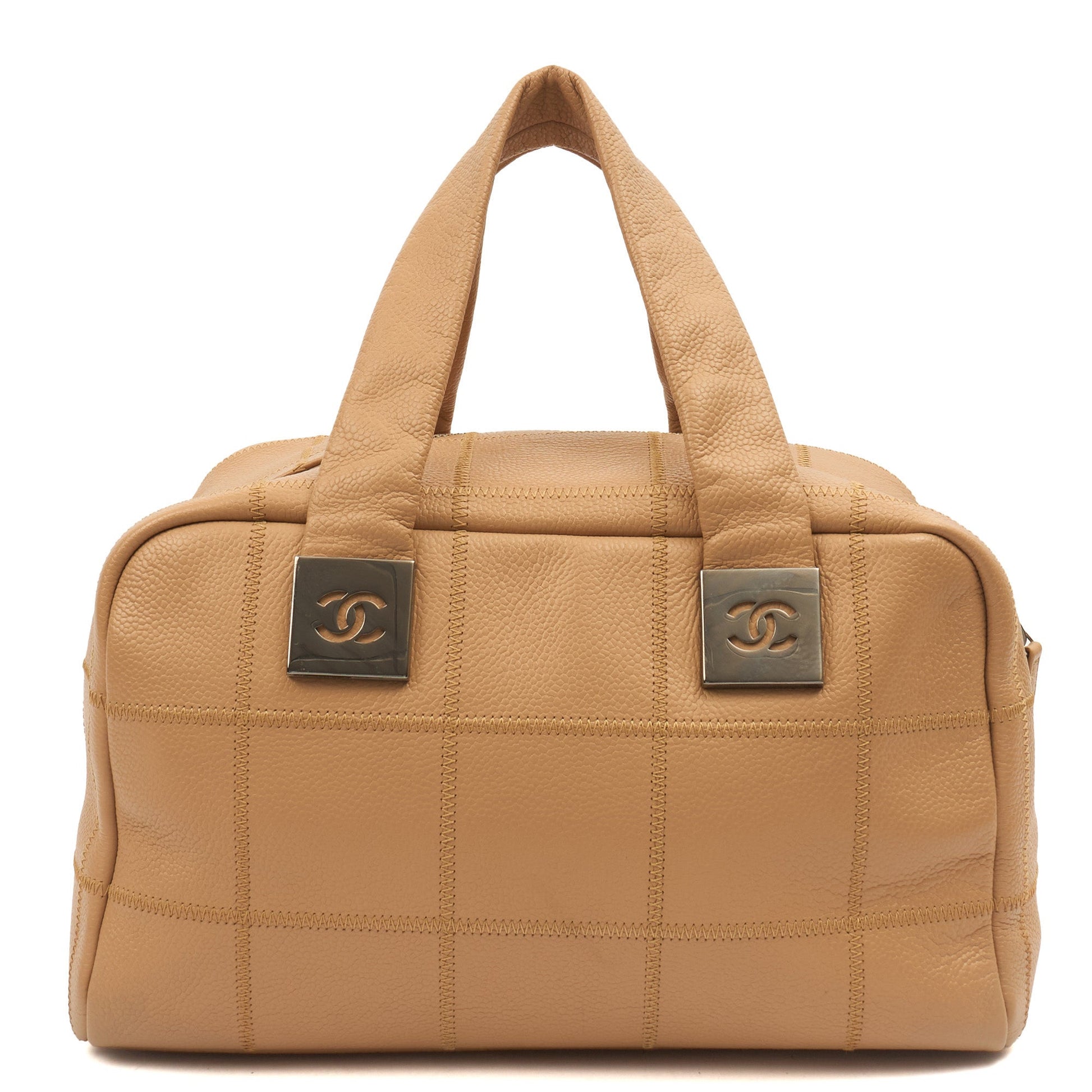 Chanel LAX Square Quilted Bowler Bag in Neutral, Calfskin Leather — Front View