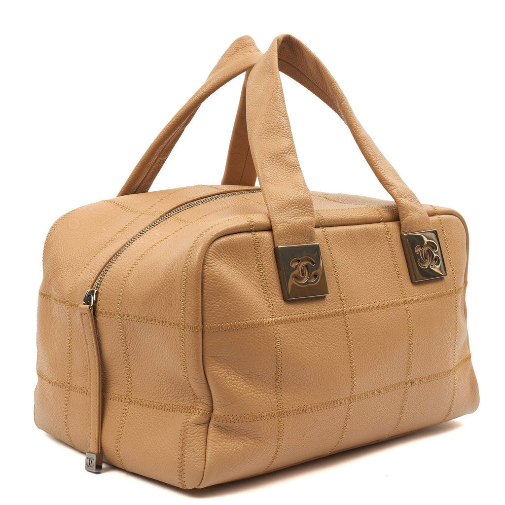 Chanel LAX Square Quilted Bowler Bag in Neutral, Calfskin Leather — Back View