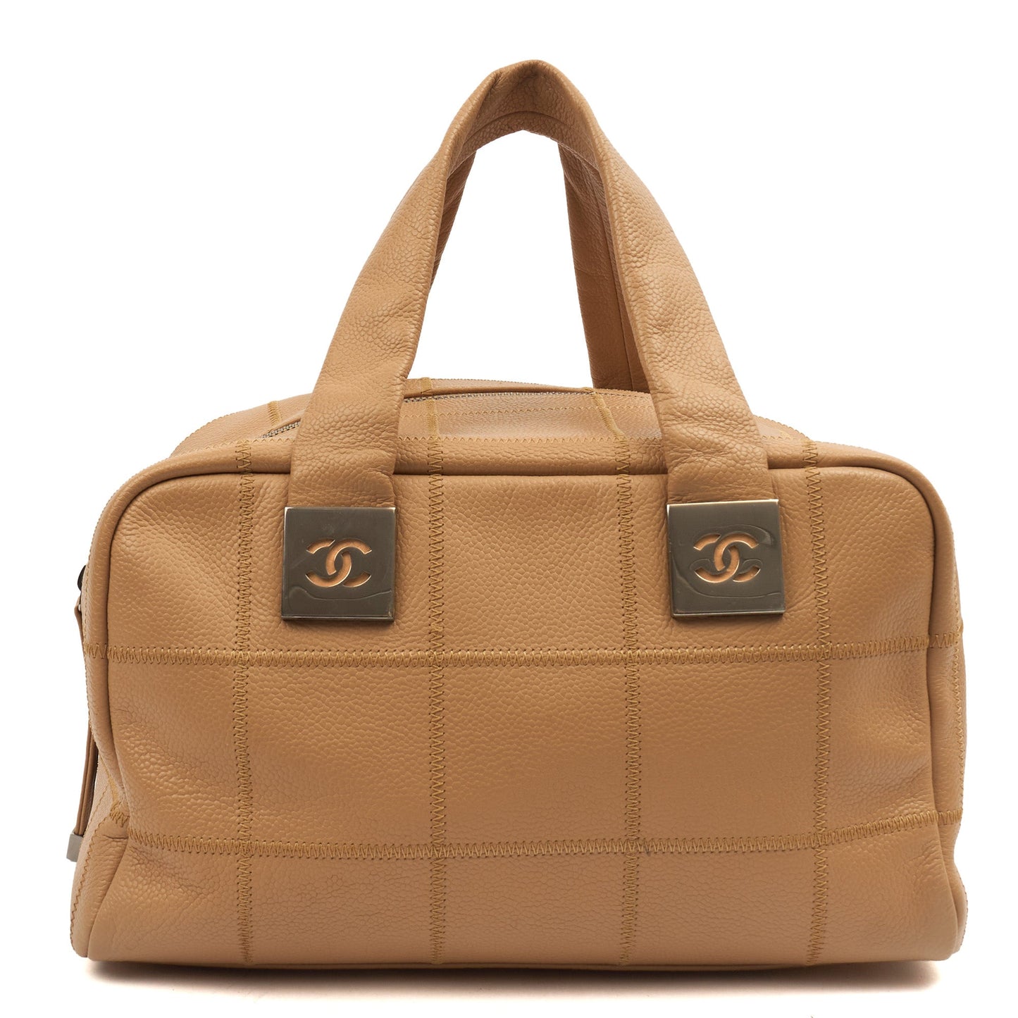 Chanel LAX Square Quilted Bowler Bag in Neutral, Calfskin Leather — Top View