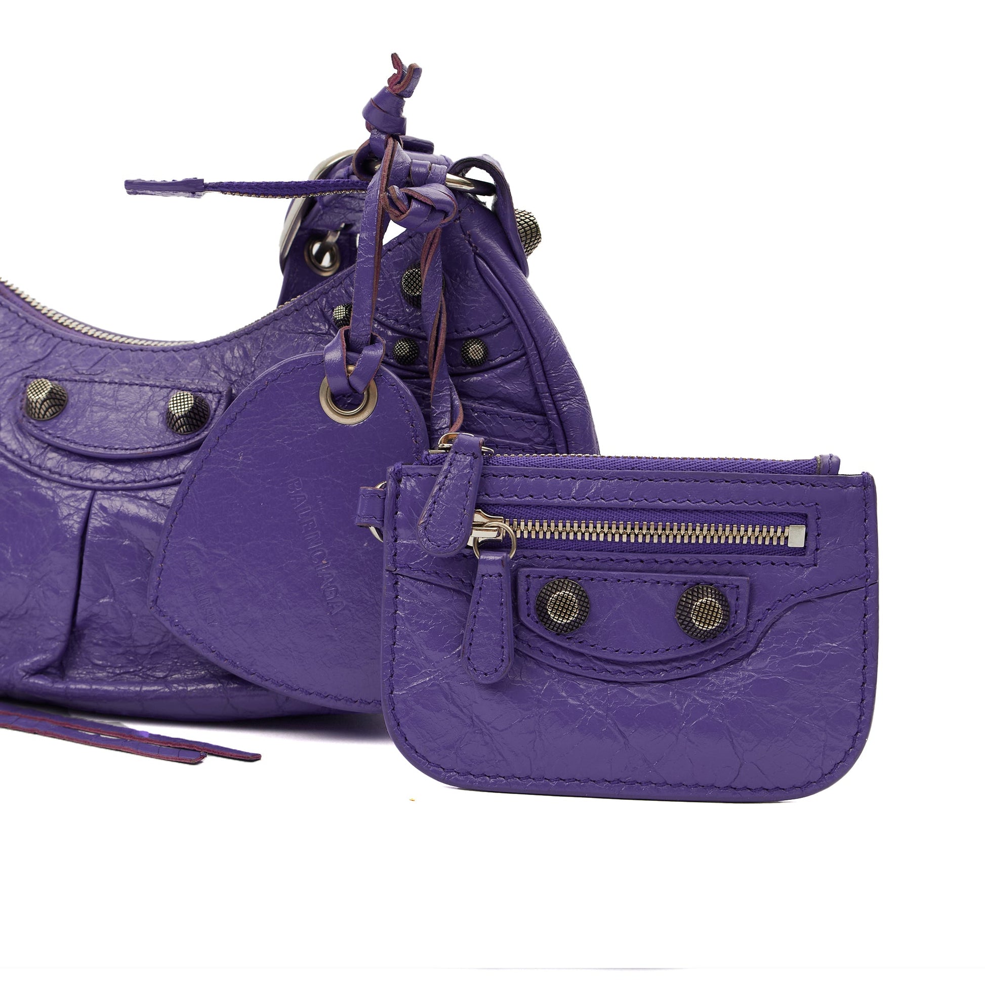Balenciaga Shoulder Bag Le Cagole S in Purple, Leather — Lifestyle View