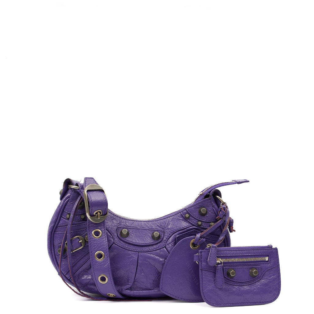 Balenciaga Shoulder Bag Le Cagole S in Purple, Leather — Front View