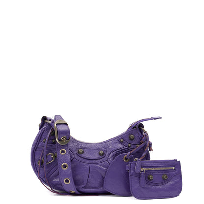 Balenciaga Shoulder Bag Le Cagole S in Purple, Leather — Front View