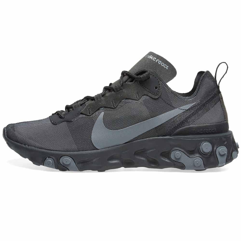 Nike React Element 55 Triple Black — UK 3 | EU 35.5 | US 3.5 — Front View