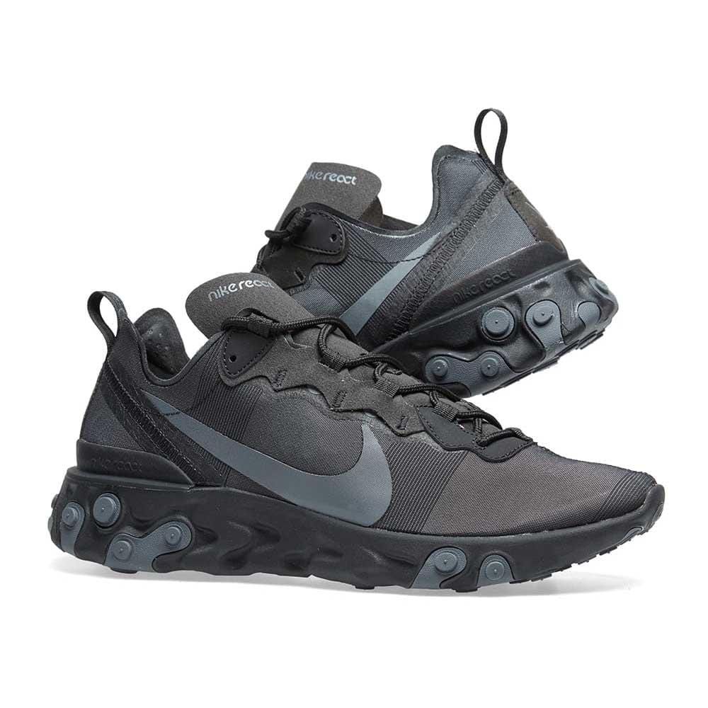 Nike React Element 55 Triple Black — UK 3 | EU 35.5 | US 3.5 — Top View