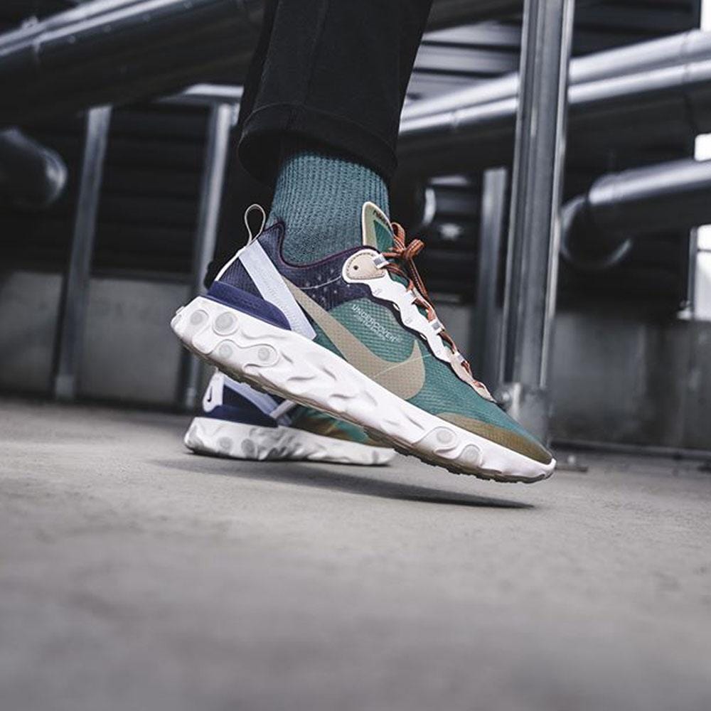 Undercover x Nike React Element 87 Green Black — UK 3 | EU 35.5 | US 3.5 — Lifestyle View