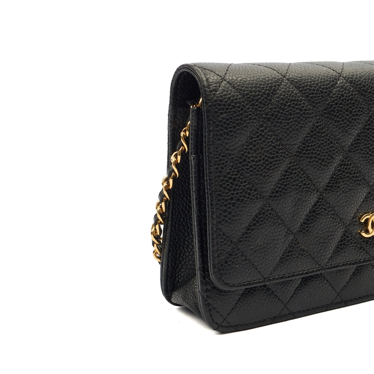 Chanel Cross Body Wallet on Chain in Black, Caviar Leather — Detail View