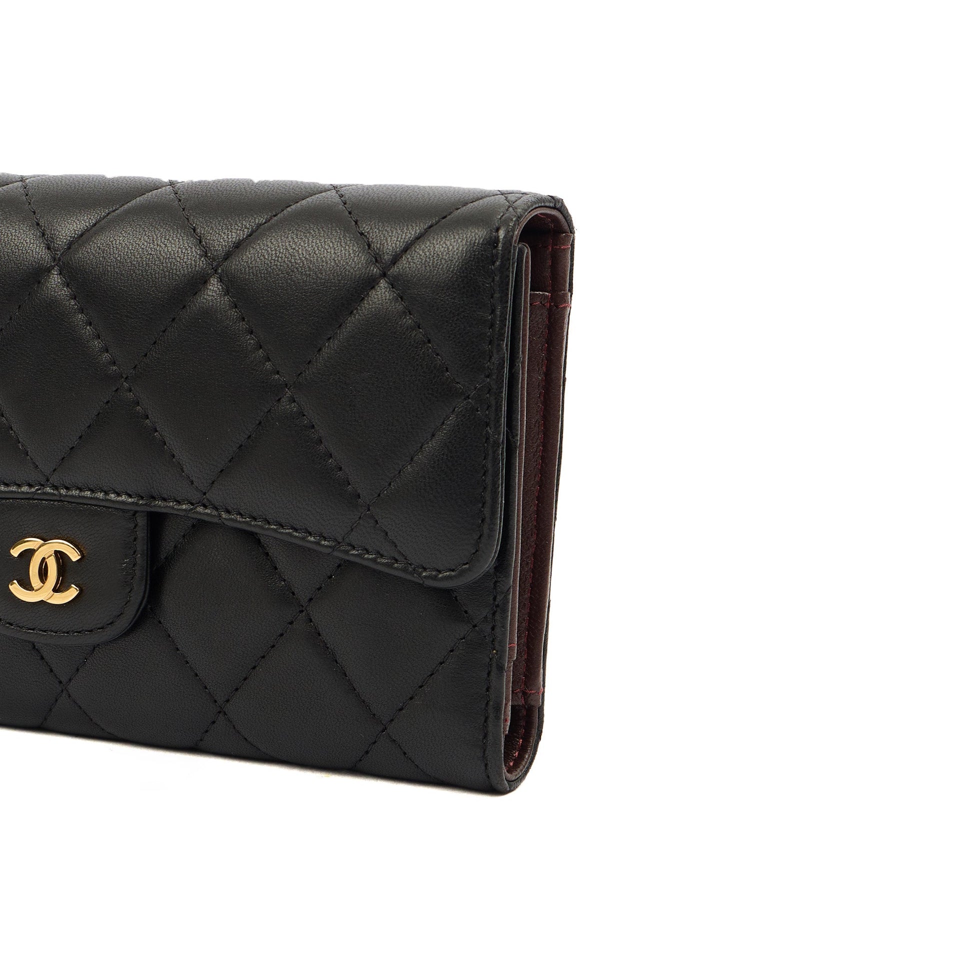 Chanel Purse Flap Wallet in Black, Lambskin Leather — Lifestyle View