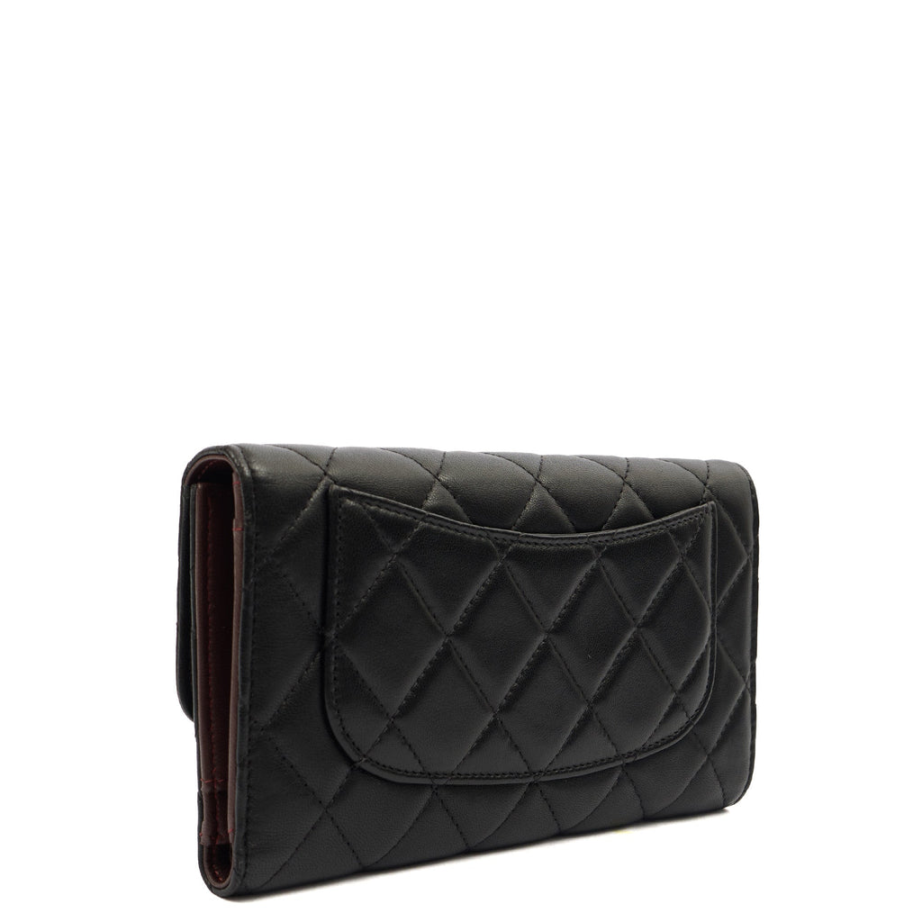 Chanel Purse Flap Wallet in Black, Lambskin Leather — Back View