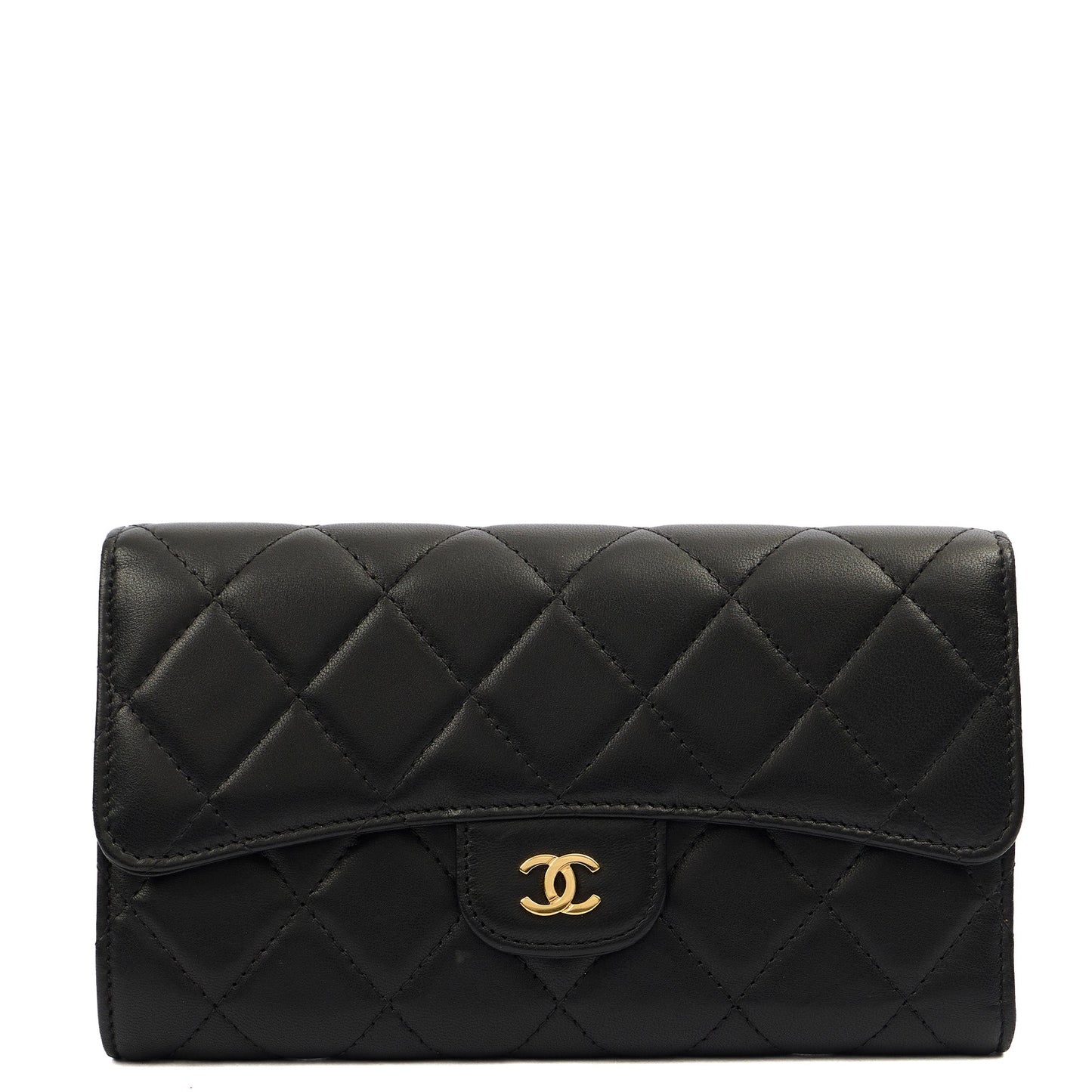 Chanel Purse Flap Wallet in Black, Lambskin Leather — Front View