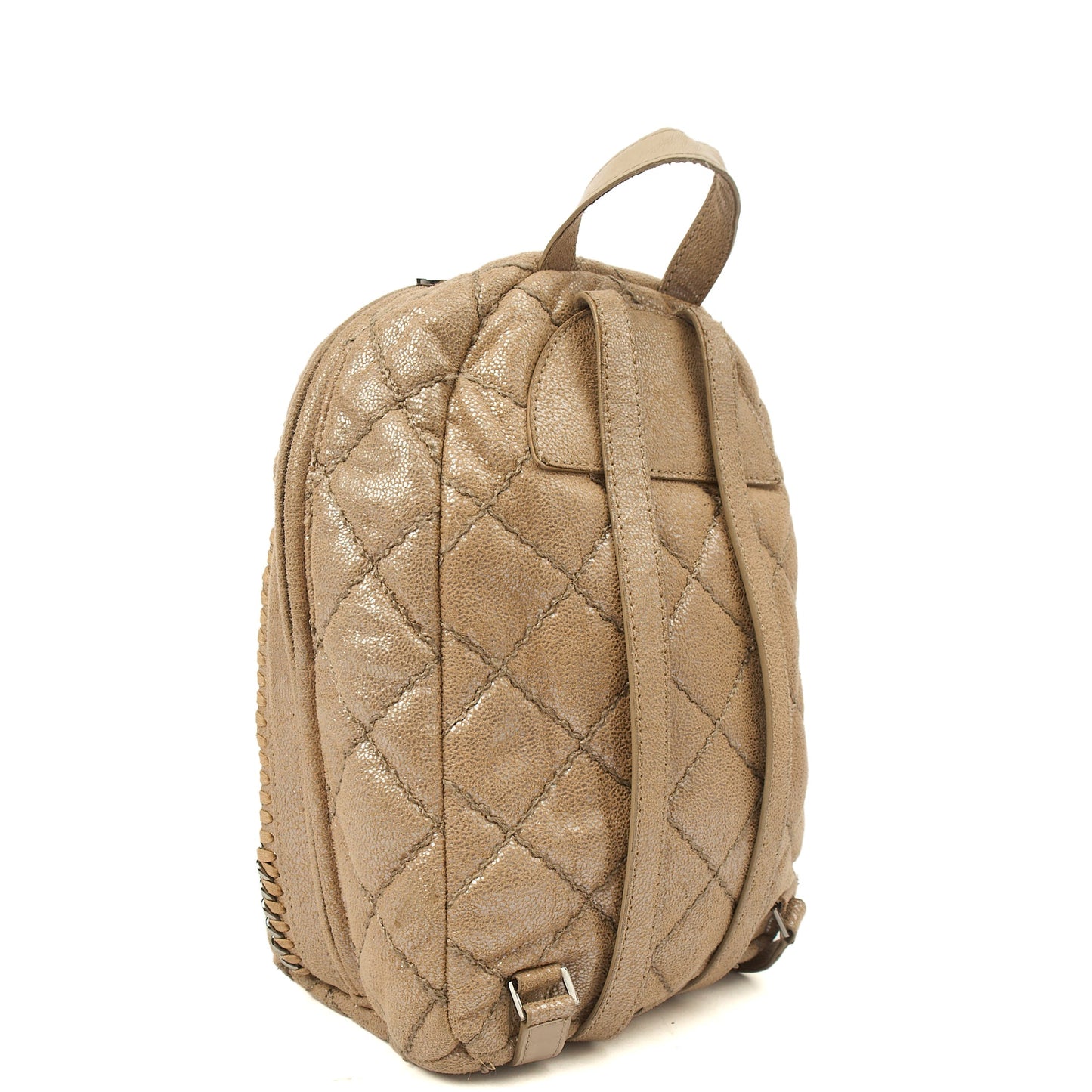 Stella McCartney Backpack Falabella Go Backpack in Metallic, Vegan Leather — Side View