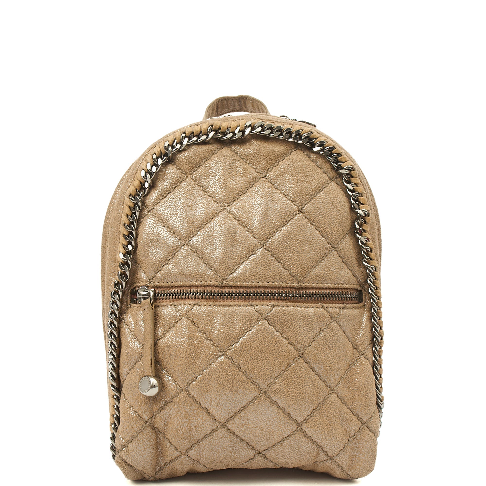 Stella McCartney Backpack Falabella Go Backpack in Metallic, Vegan Leather — Front View