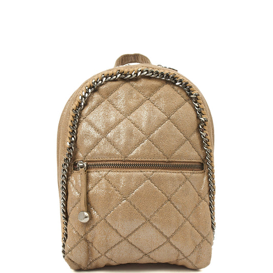 Stella McCartney Backpack Falabella Go Backpack in Metallic, Vegan Leather — Front View