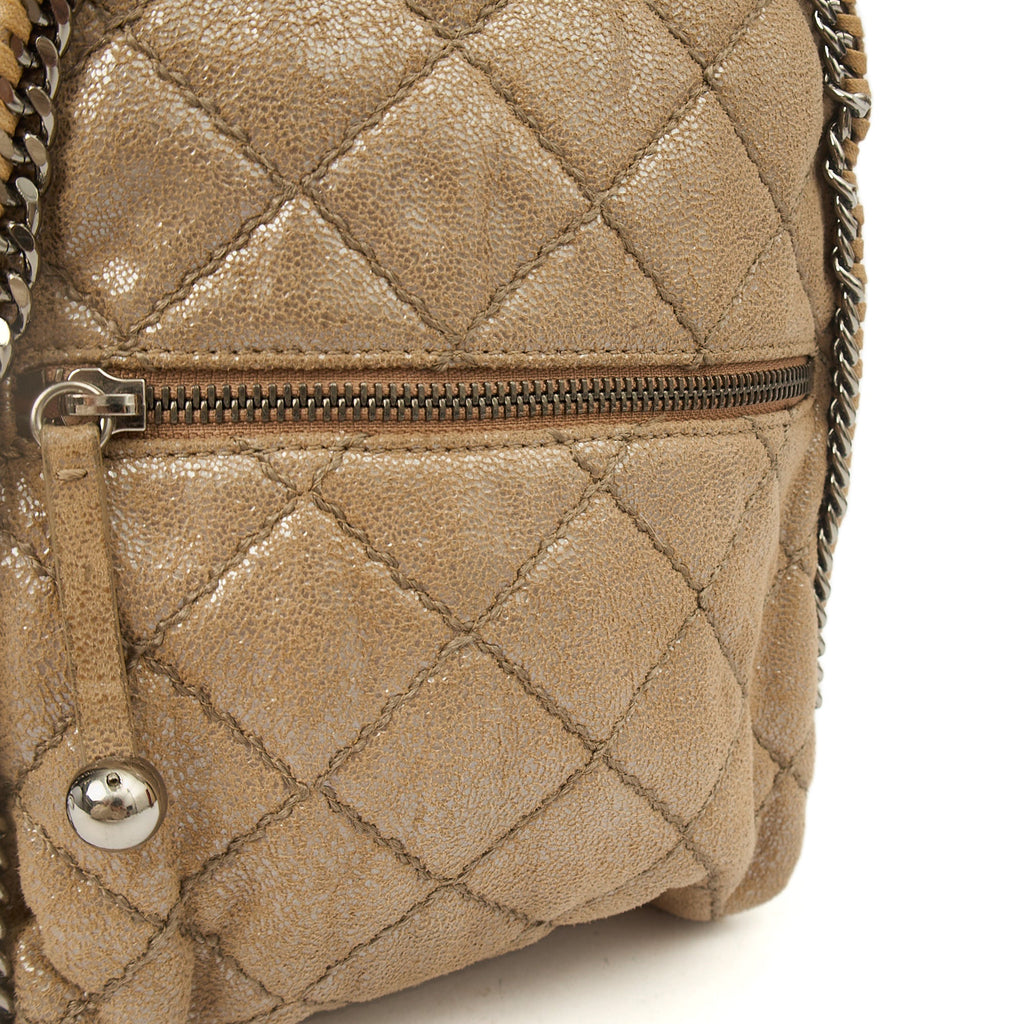 Stella McCartney Backpack Falabella Go Backpack in Metallic, Vegan Leather — Detail View