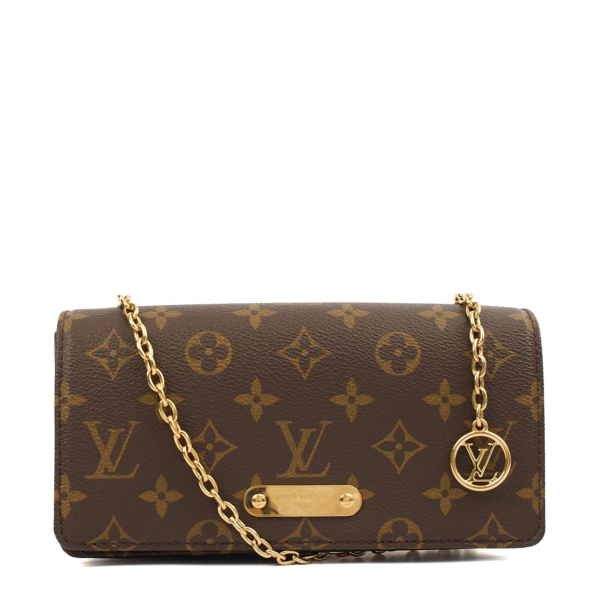 Louis Vuitton Cross Body Lily Wallet on Chain in Monogram, Canvas — Front View