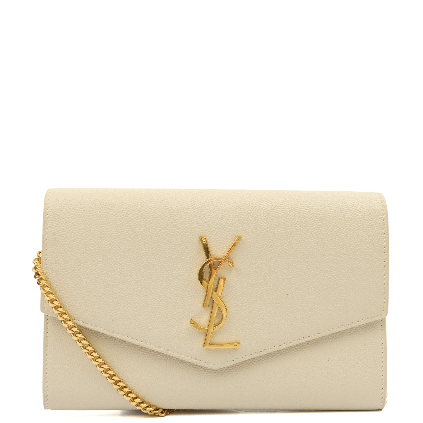 Saint Laurent Cross Body Uptown Chain Wallet in Neutral, Leather — Front View