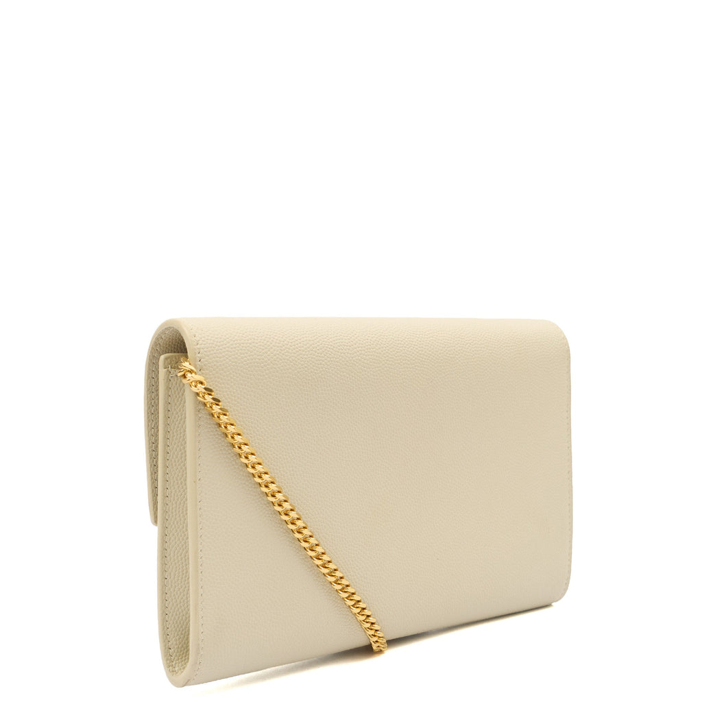 Saint Laurent Cross Body Uptown Chain Wallet in Neutral, Leather — Back View