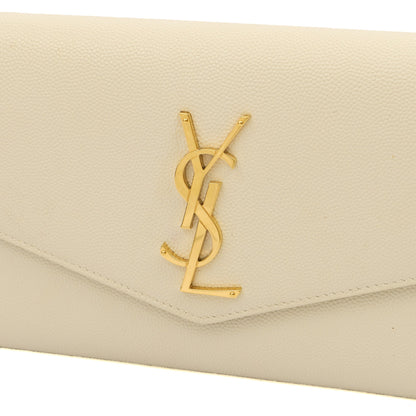 Saint Laurent Cross Body Uptown Chain Wallet in Neutral, Leather — Lifestyle View