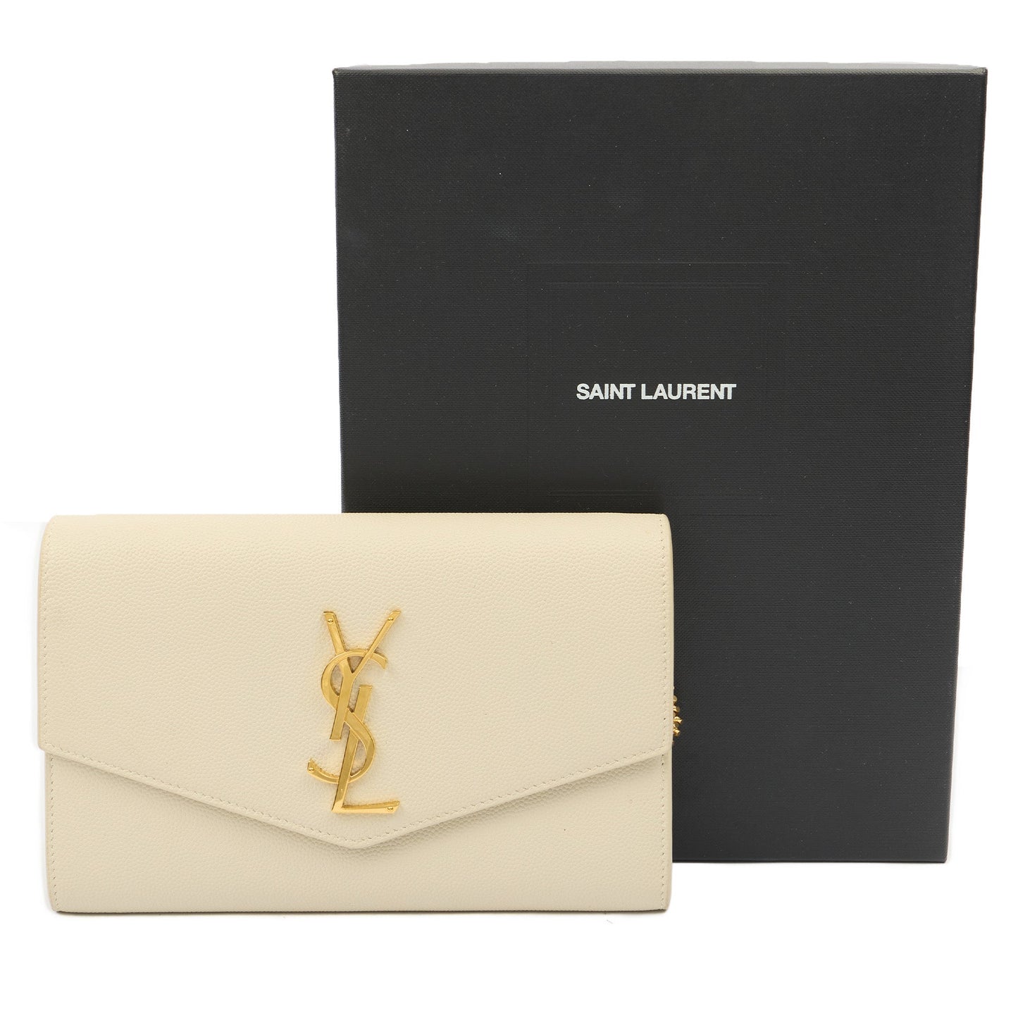 Saint Laurent Cross Body Uptown Chain Wallet in Neutral, Leather — Side View