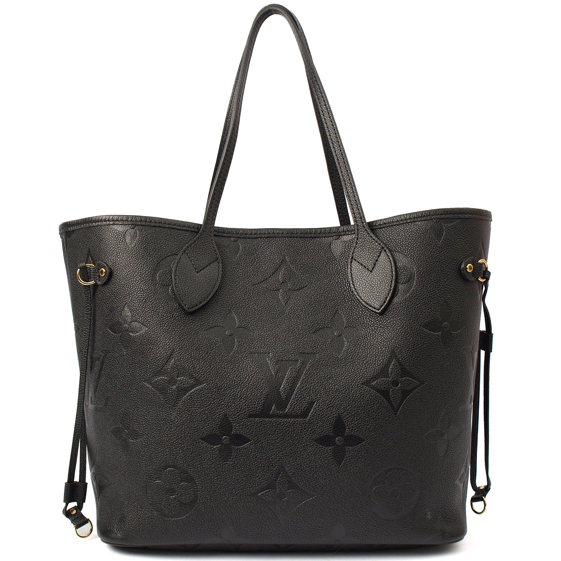Louis Vuitton Tote Neverfull MM in Black, Empreinte Leather — Top View