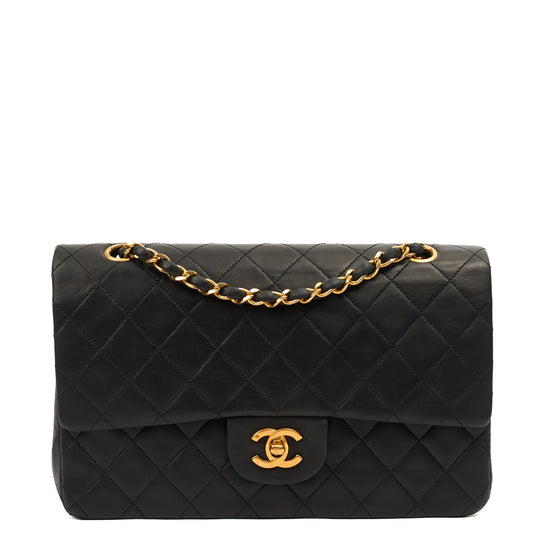 Chanel Shoulder Bag Classic Double Flap - Medium in Black, Lambskin Leather — Front View