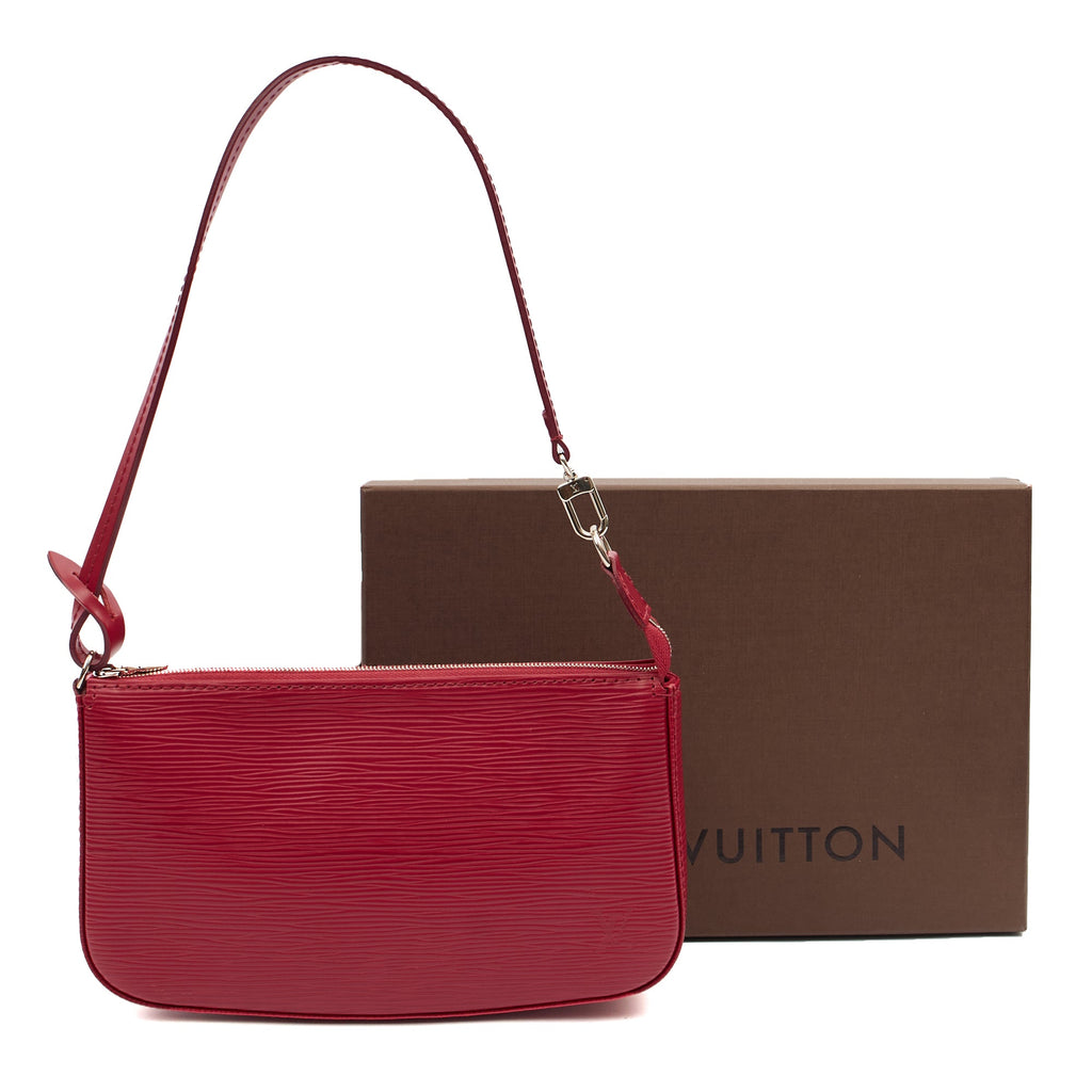 Louis Vuitton Mini Bag Pochette in Red, Epi Leather — Lifestyle View