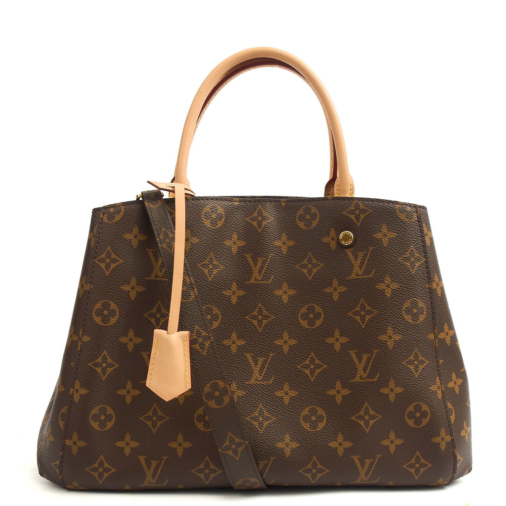 Louis Vuitton Top Handle Montaigne MM in Monogram, Empreinte Leather — Front View