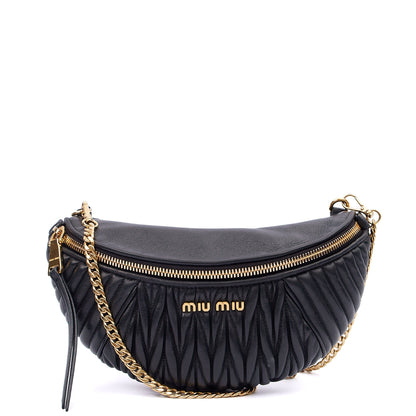 Miu Miu Cross Body Belt Bag in Black, Leather — Front View