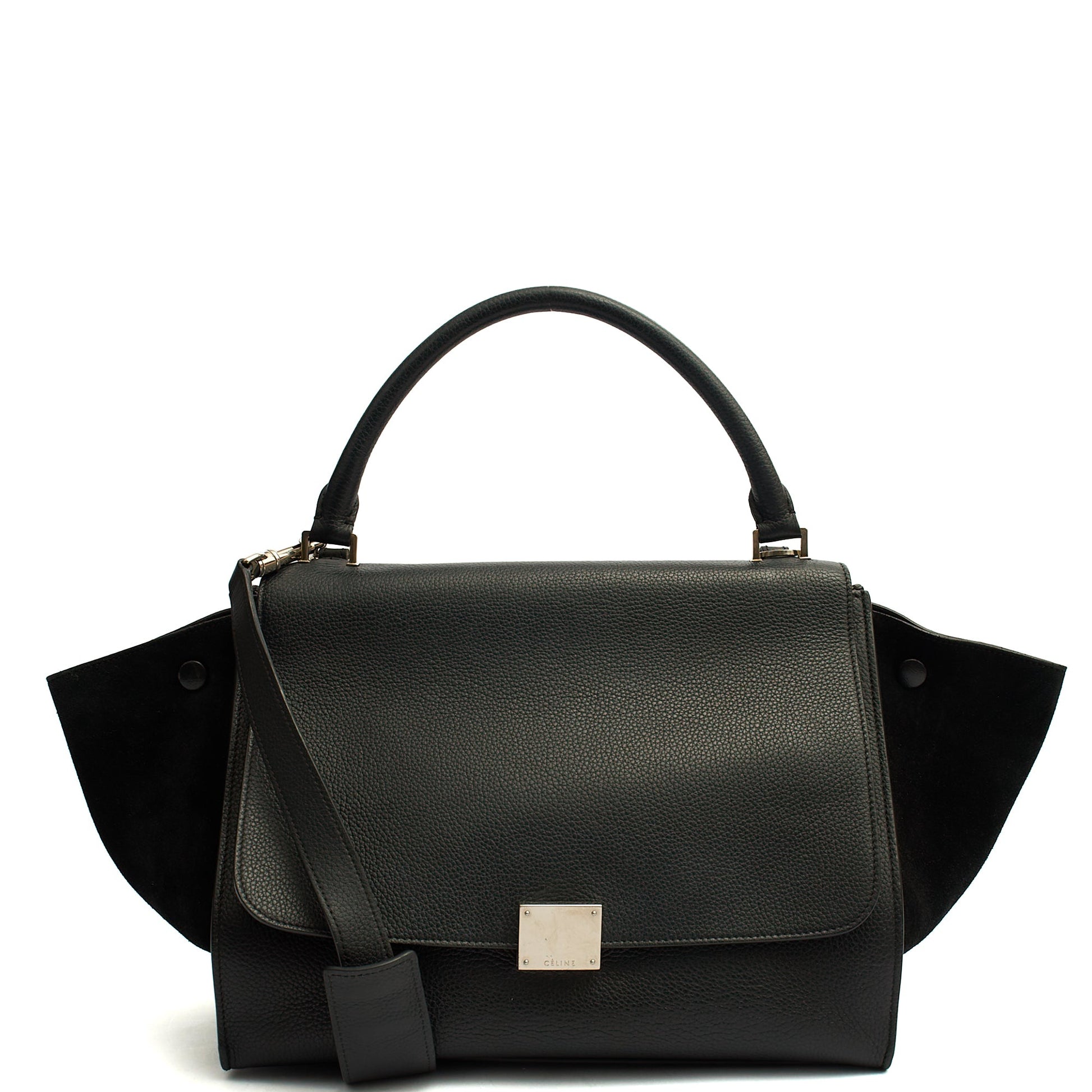 Celine Tote Trapeze - Small in Black, Box Calfskin — Front View