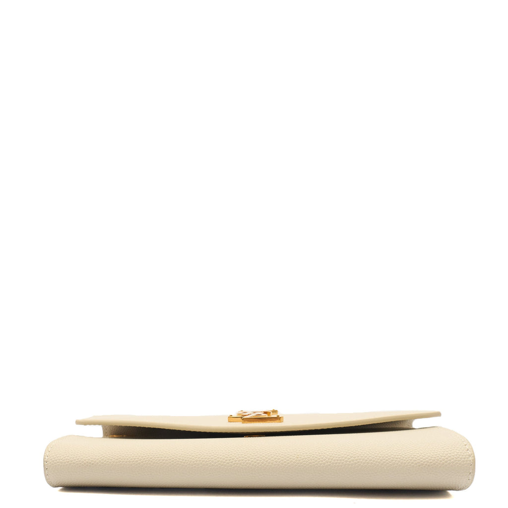 Saint Laurent Cross Body Envelope Chain Wallet in Cream, Leather — Detail View