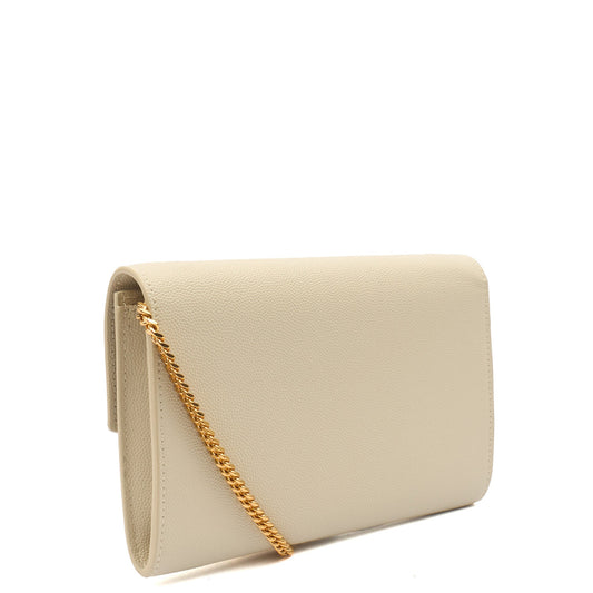 Saint Laurent Cross Body Envelope Chain Wallet in Cream, Leather — Side View
