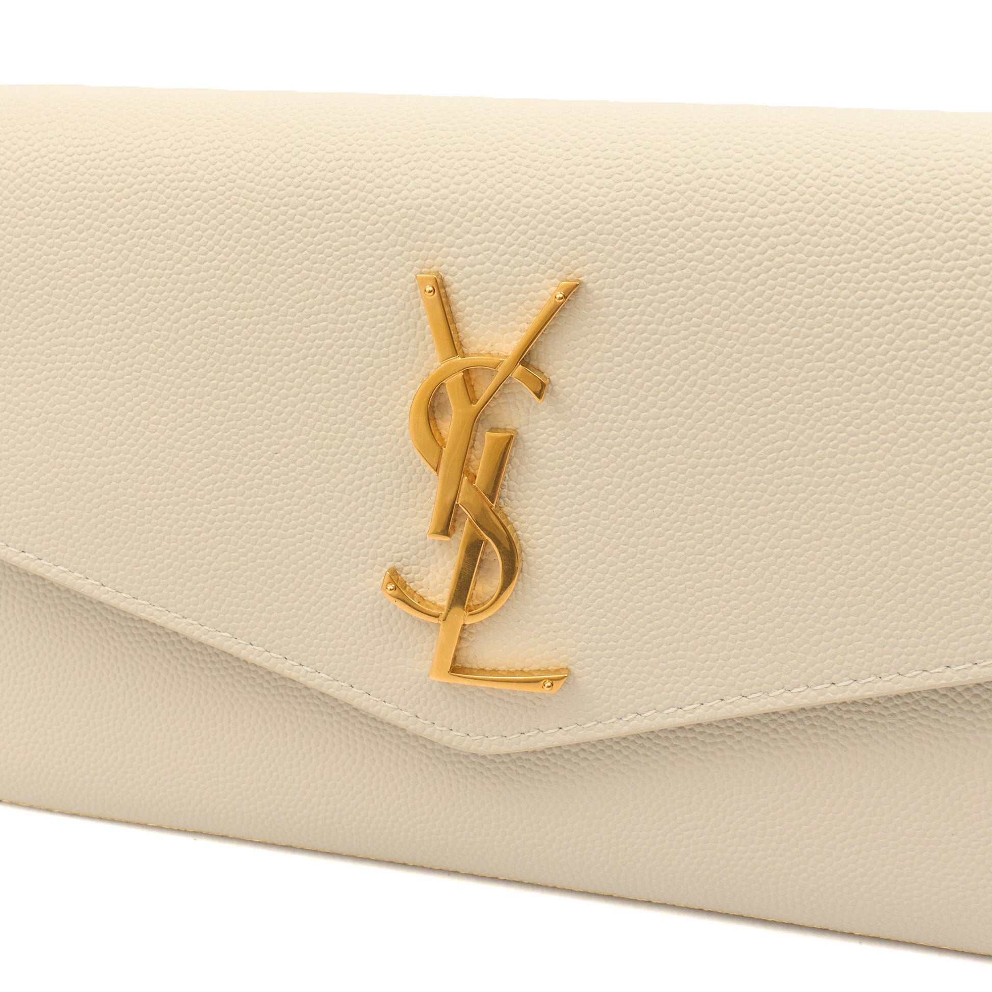 Saint Laurent Cross Body Envelope Chain Wallet in Cream, Leather — Lifestyle View