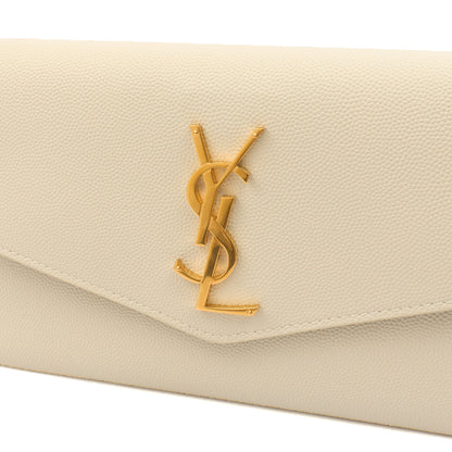 Saint Laurent Cross Body Envelope Chain Wallet in Cream, Leather — Lifestyle View