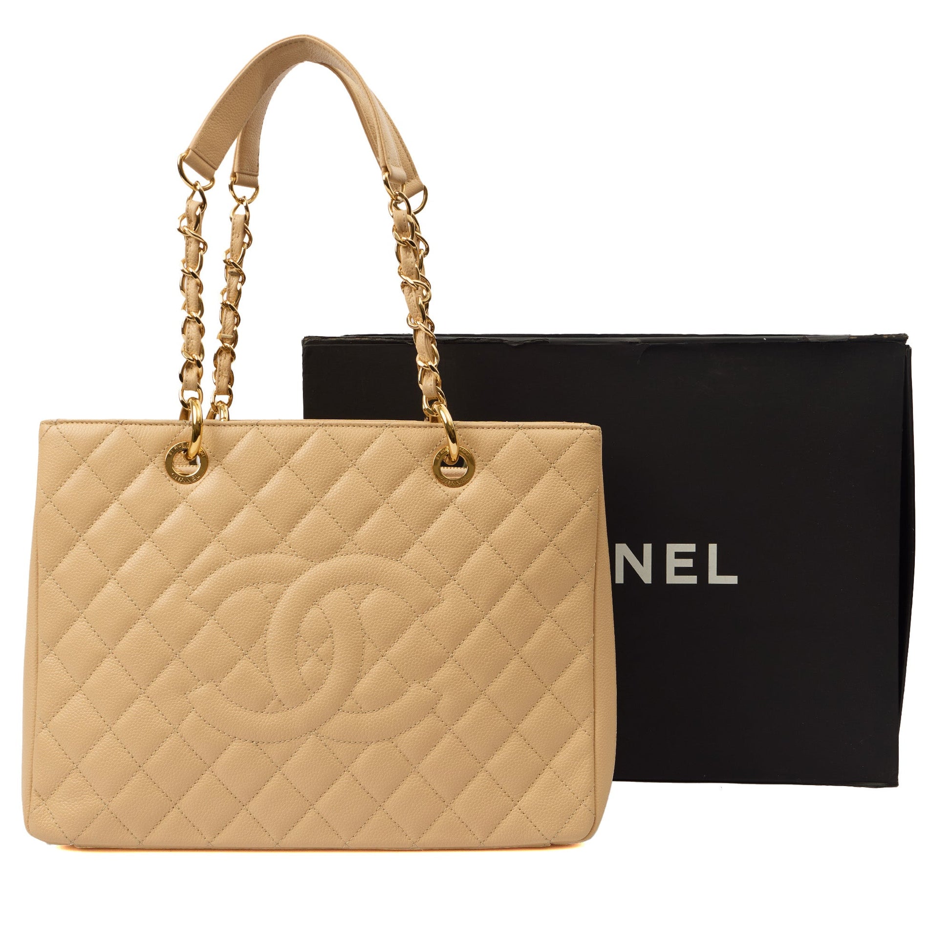 Chanel Tote Grand Shopping Tote in Neutral, Caviar Leather — Lifestyle View