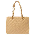 Chanel Tote Grand Shopping Tote in Neutral, Caviar Leather — Front View