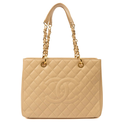 Chanel Tote Grand Shopping Tote in Neutral, Caviar Leather — Front View