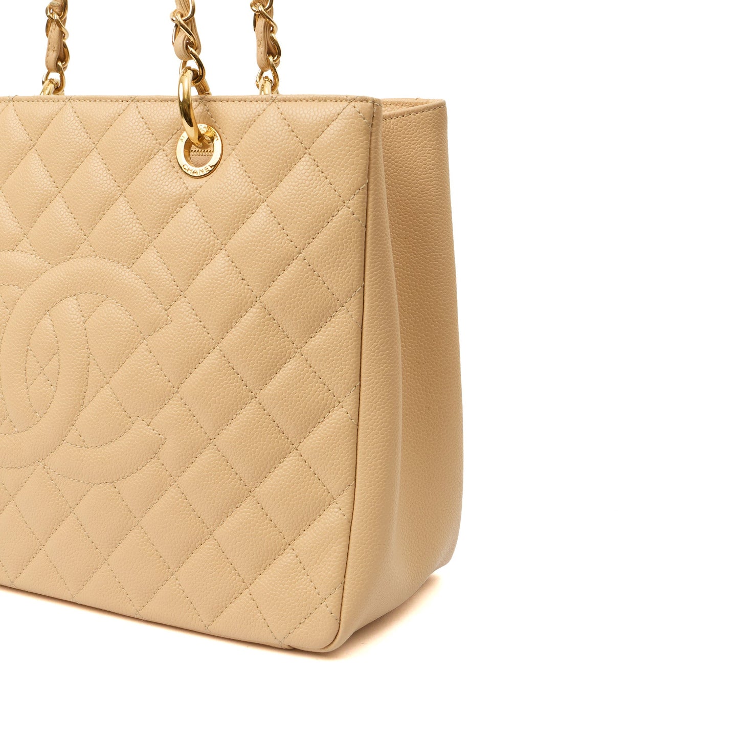 Chanel Tote Grand Shopping Tote in Neutral, Caviar Leather — Detail View