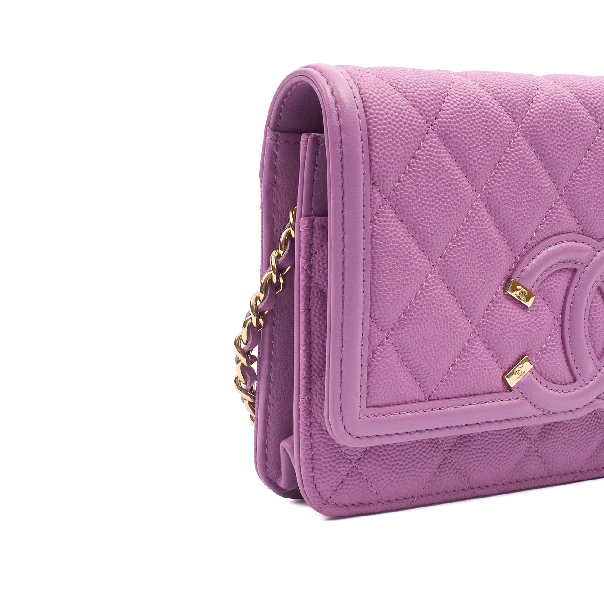 Chanel Cross Body CC Filigree Clutch With Chain in Purple, Caviar Leather — Alternate View 9