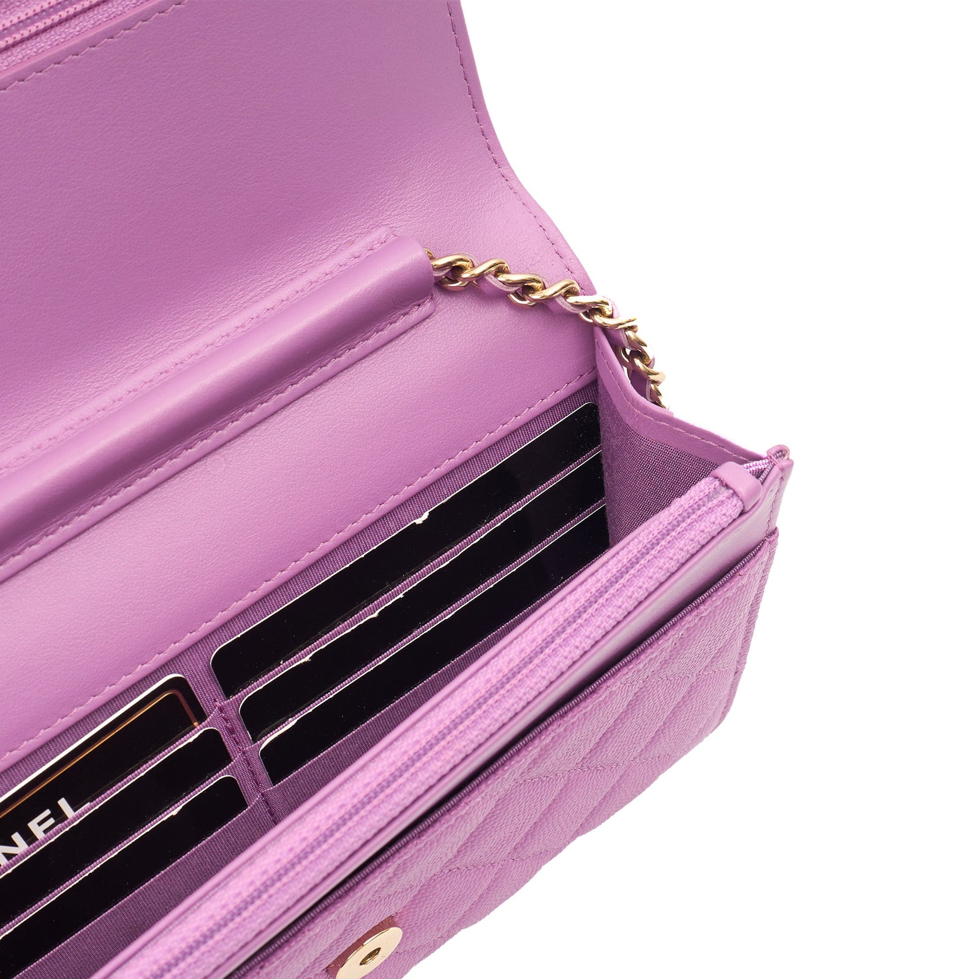 Chanel Cross Body CC Filigree Clutch With Chain in Purple, Caviar Leather — Alternate View 10
