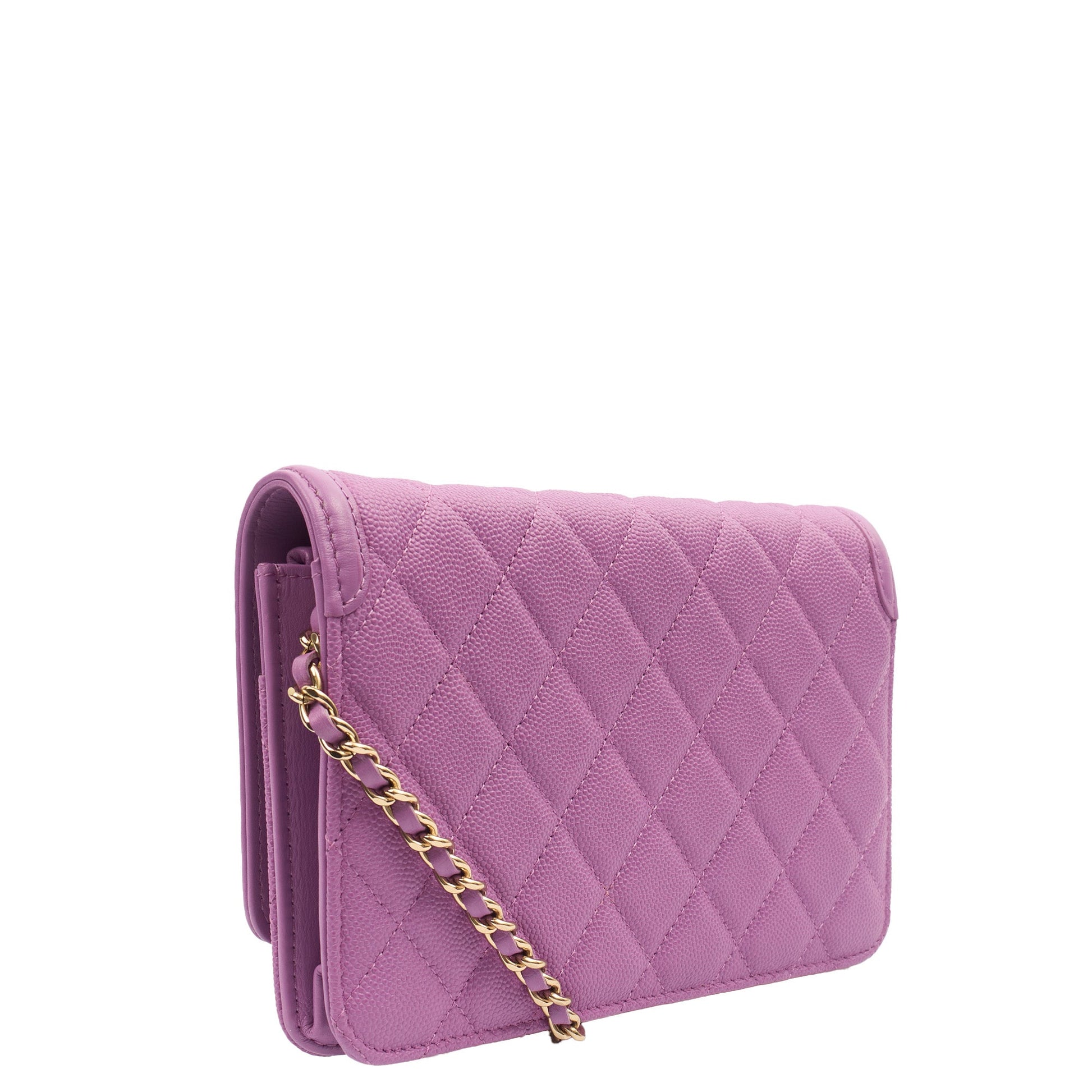 Chanel Cross Body CC Filigree Clutch With Chain in Purple, Caviar Leather — Top View